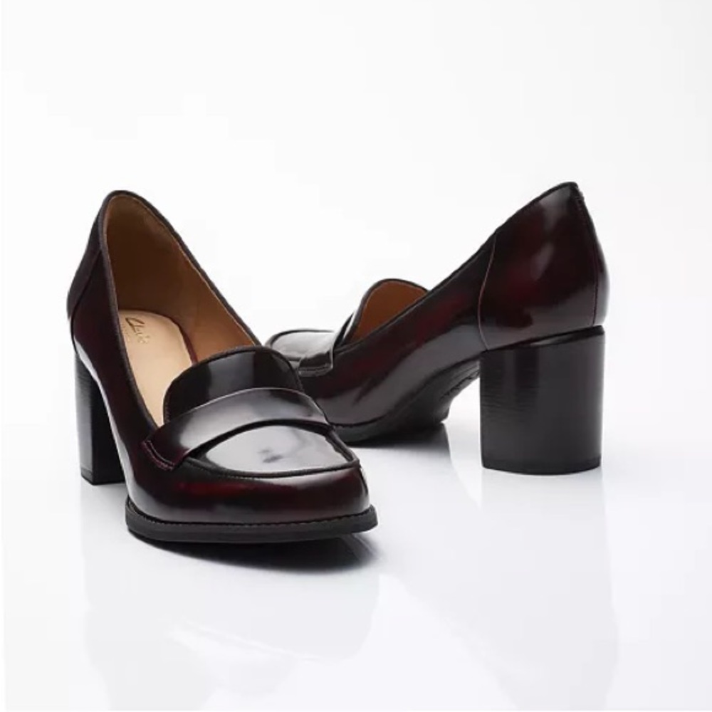 🥀 Clarks Tarah Grace Penny Loafer Pumps Burgundy Red Leather Size 7 🥀